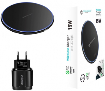 Set Incarcator Wireless super Fast Charging 15W Pad QI QUANDES® compatibil cu Iphone compatibil cu Samsung Adaptor usb 18W 3.0 