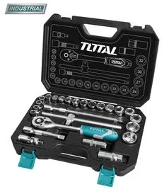 Tusa de chei tubulare TOTAL Industrial - 1/2 cu antrenor - 25 piese - TOTAL - TRUSA DE CHEI TUBULARE 1/2 CU ANTRENOR 25 PIESE INDUSTRIAL 