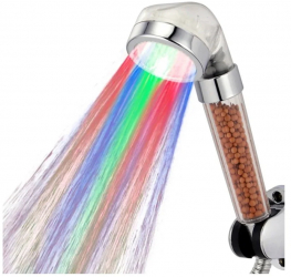 Cap de dus cu granule anti-calcar si iluminare cu led in functie de temperatura 