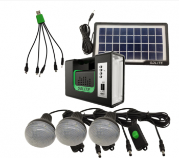 Kit solar iluminare GD-Lite 10 cu 3 becuri LED port USB incarcare dispozitive MP3 Player Radio FM 