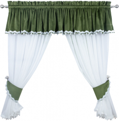 Perdea bucatarie bumbac alb cu volan din catifea culoare verde olive cu dantela alba 200x140 