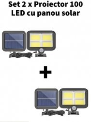 Proiector 100 LED cu panou solar senzor de miscare rezistent la apa 