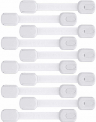 Set 10 bucati sisteme de siguranta copii ajustabile blocare sertare dulap frigider WC adeziv puternic lungime 19 cm alb
