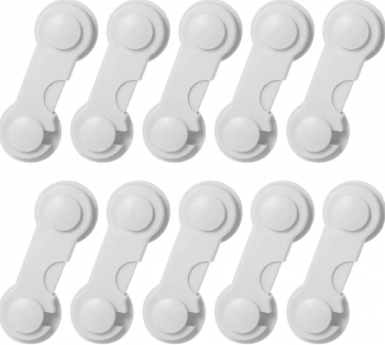 Set 10 sisteme de siguranta copii pentru blocare usi si sertare Autoadeziv ABS Alb 