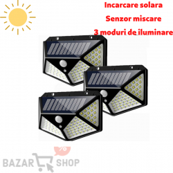 Set 3 x Lampa 100 LED cu panou solar senzor de miscare 