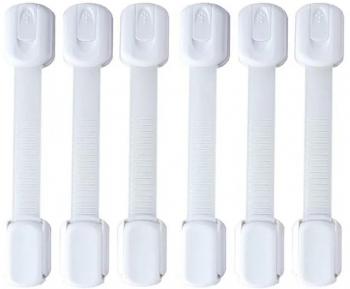 Set 6 bucati sisteme de siguranta copii ajustabile blocare sertare dulap frigider WC adeziv puternic lungime 19 cm alb