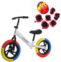 Bicicleta de echilibru fara pedale 2 - 5 ani Alb Roti in 3 culori + Echipament protectie 