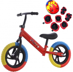 Bicicleta de echilibru fara pedale 2 - 5 ani Rosu Roti in 3 culori + Echipament protectia 