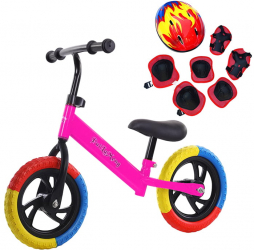 Bicicleta de echilibru fara pedale 2 - 5 ani Roz Roti in 3 culori + Echipament protectia 