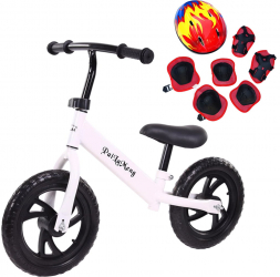 Bicicleta de echilibru fara pedale pentru incepatori 2 - 5 ani Alb + Echipament protectia 