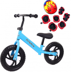 Bicicleta de echilibru fara pedale pentru incepatori 2 - 5 ani Albastru + Echipament protectia 