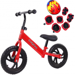 Bicicleta de echilibru fara pedale pentru incepatori 2 - 5 ani Rosu + Echipament protectia 