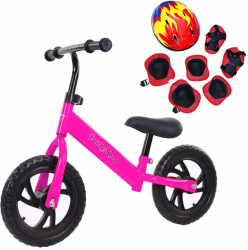 Bicicleta de echilibru fara pedale pentru incepatori 2 - 5 ani Roz + Echipament protectia 