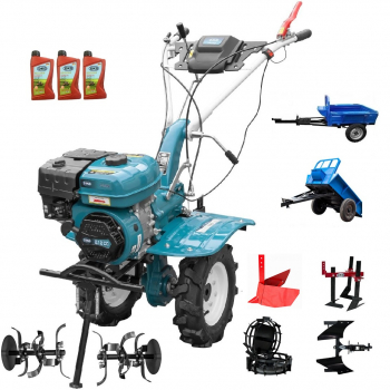 Motocultor Profesional Dkd Hs 1000B. Motor 7 Cp. Remorca Dkd Ly 500. Roti Metalice. Plug Reversibil. Rarita Reglabila. Prasitoare