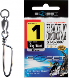 Agrafa Vartej Rulment MMT Sunset ST-S-3807 No.1 8kg BB Swivel Coastlock Snap 