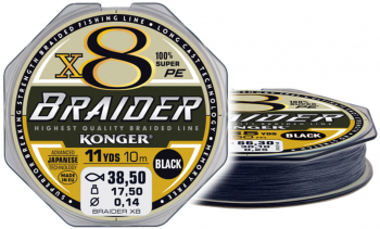 Fir Textil MMT Konger Rigging Line Braider X8 0.14mm 17.5kg 10m Black