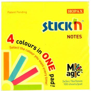 Magic Notes Autoadeziv 76 X 76 Mm 100 File Stickn Magic Notes - 4 Culori Neon 