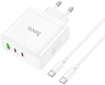 Incarcator pentru Priza GaN Fast Charging USB 2x Type-C 65W + Cablu Type-C M60 White 