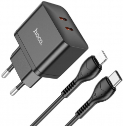 Incarcator Priza 2x Type-C 35W + Cablu Type-C la Lightning M58 Black 