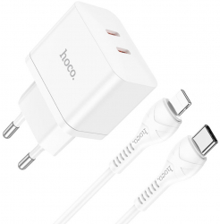 Incarcator Priza 2x Type-C 35W + Cablu Type-C la Lightning L27 Hoco Triumph N29 L27 White 