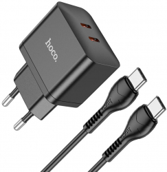Incarcator de Retea 2x Type-C 35W + Cablu Type-C la Type-C I42 Negru 