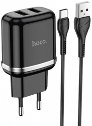 Incarcator de Retea 2xUSB-A 12W 2.4A + Cablu Type-C 1m I452 Negru 