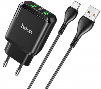 Incarcator de Retea 2xUSB-A 18W 3A + Cablu Type-C 1m I444 Negru 