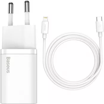 Incarcator de Retea Type-C PD20W + Cablu Compatibili Lightning I496 Alba 