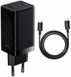Incarcator de Retea USB 2xType-C PD65W 4.5A + Cablu Type-C I504 Negru 
