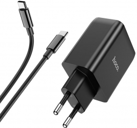 Incarcator de Retea USB 2xType-C QC 3.0 PD 65W 3A + Cablu Type-C 1m I308 Negru 