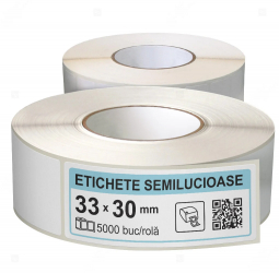 Rola etichete autoadezive semilucioase 33x30 mm adeziv permanent 5000 etichete rola 