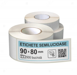 Rola etichete autoadezive semilucioase 90x80 mm adeziv permanent 500 etichete rola 