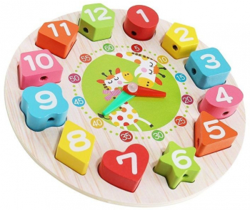Ceas Educativ in limba Engleza 12 cuburi cu diferite forme elemente din lemn