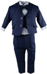 Costum botez 6 piese pentru baieti Mini Junior 02-COS-3-6-luni Bleumarin 