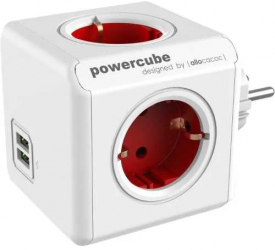 Fisa in forma de cub 4 prize Schuko si 2XUSB rosu Allocacoc