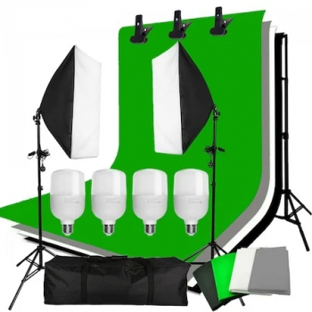 Kit suport fundal 2x2m doua softbox 4x panze VANG si 4x becuri LED 25W plus Geanta transport Negru 