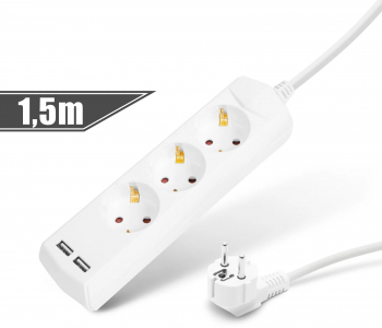 Prelungitor 3 x 1 5 mm ² - 1 5 m - cu 2 x USB 
