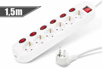 Prelungitor cu comutator 6+1 - 250 V 16 A - 1 5 m - Delight 