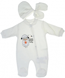 Set 3 piese salopeta cu maneca lunga caciula si manusi pentru copii Little Life DL126-56 Alb