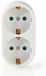Stecher dublu Nedis 2x Schuko protectie contacte alb 