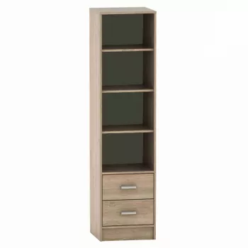 Biblioteca 4 polite si 2 sertare din mdf stejar sonoma Betty 45x42x180 cm 