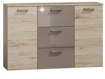 Comoda 2 usi 3 sertare din pal maro stejar san marino latte lucios Assor 130x35x85 cm 