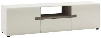 Comoda TV 2 usi 1 sertar din mdf alb lucios si maro stejar sonoma Lynatet 164x42x45.5 cm 