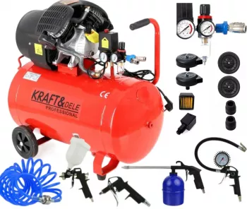 Compresor aer comprimat 100L 4CP 530L min 8bar + dezumidificator + kit scule pneumatice KD1483+ 