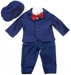 Costum botez 6 piese pentru baieti Colibri 2054B-3-6-luni Bleumarin 