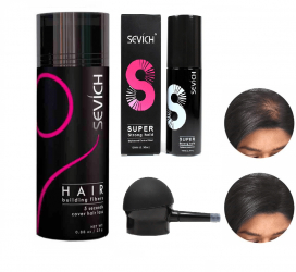 Kit complet fibre pentru par rar SEVICH pudra fixativ aplicator brunet 25 g 