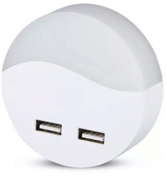 Lampa de veghe cu senzor de lumina 3000K 2xUSB 10 lm 