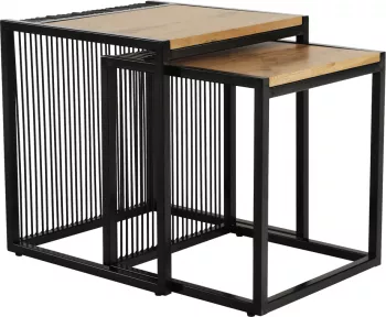 Set 2 masute cafea mdf maro stejar metal negru Rimbo 45x45x50 cm 40x40x45 cm 