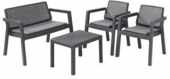 Set canapea scaune si masuta pentru terasa Keter Robert culoare gri graphite inclusiv perne sezut 