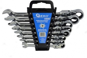 Set chei combinate cu clichet si cap flexibil Geko G10338 8-22 mm Cr-V 